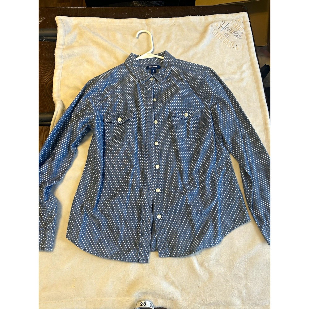 Old Navy Men's M Blue Chambray Polka Dot Button Down Shirt 100% Cotton